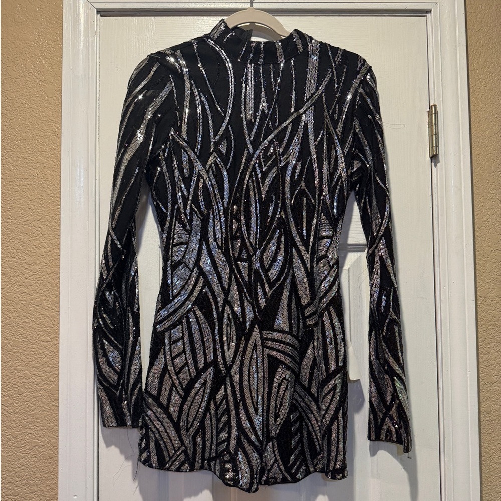 NWT Fashion House Black and Silver Sequin Romper